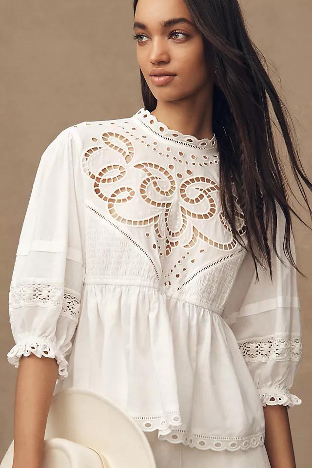Let Me Be Cutwork-Yoke Babydoll Blouse Product Image