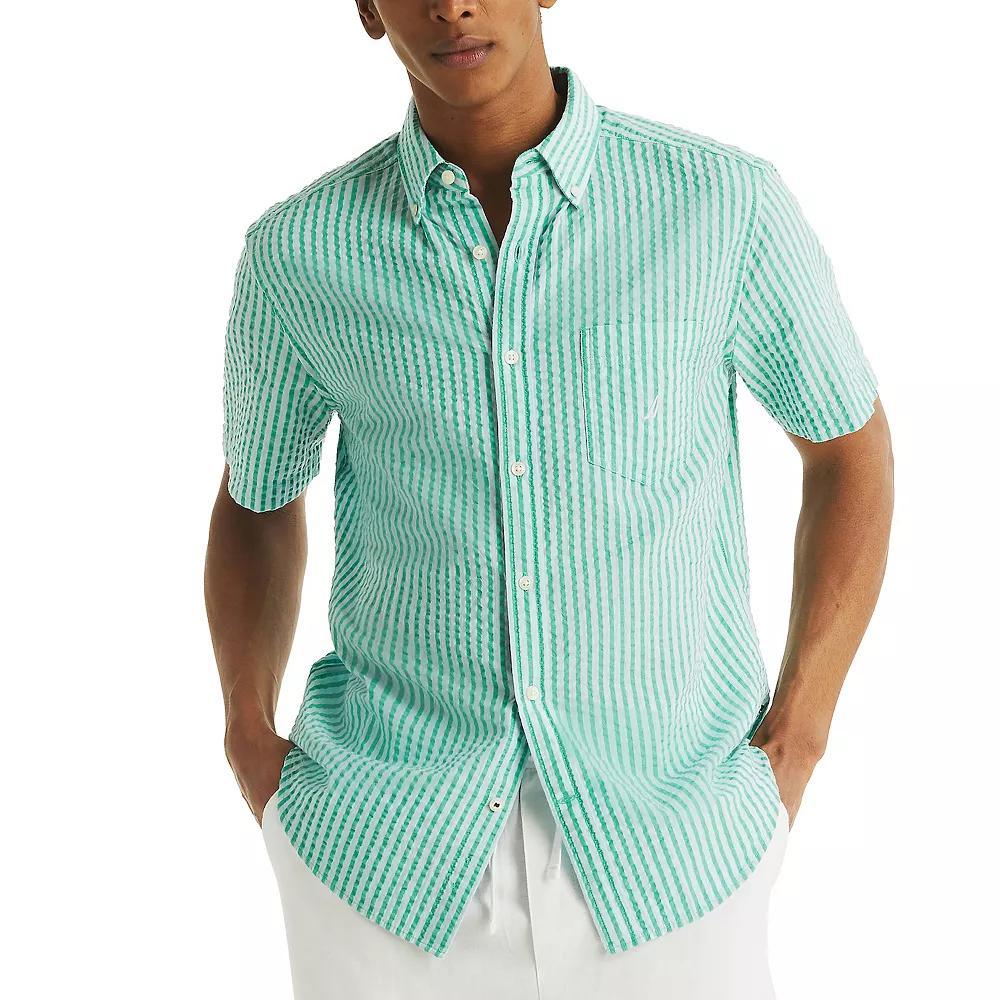 Men's Nautica Short-Sleeve Striped Seersucker Shirt, Size: XL, Lobos Green Product Image