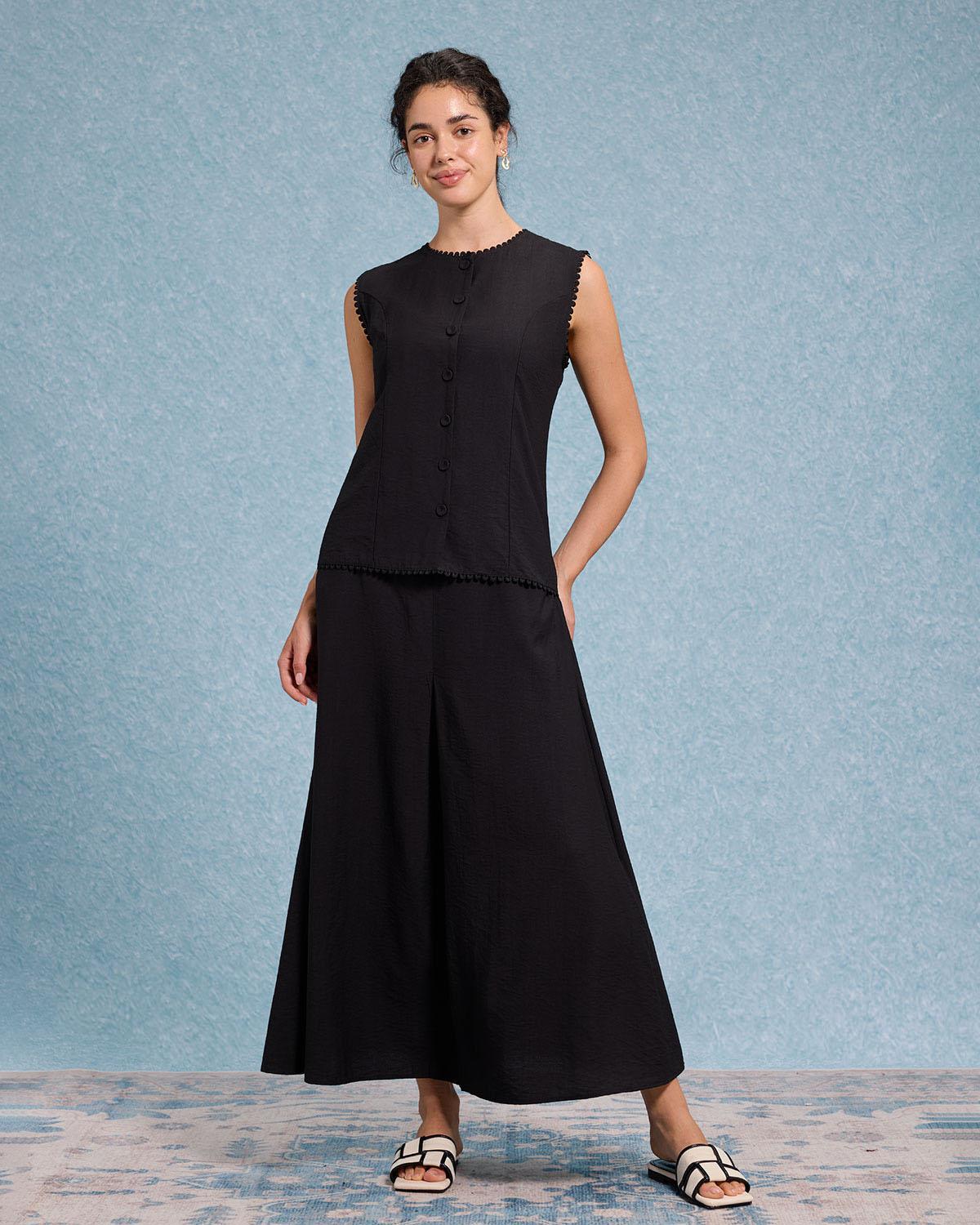Black Round Neck Tank Skirt Sets Product Image