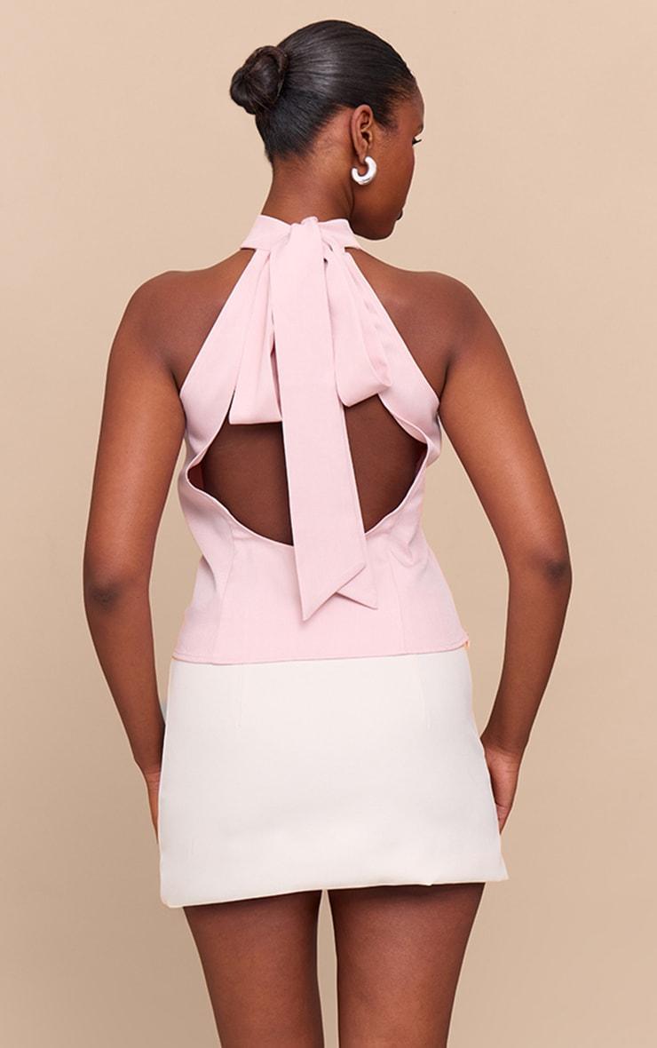 Pale Pink Woven High Neck Tie Detail Top Product Image