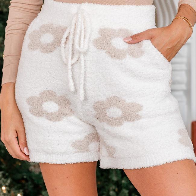 Movies And Chill Neutral Daisy Fuzzy Lounge Shorts FINAL SALE Product Image