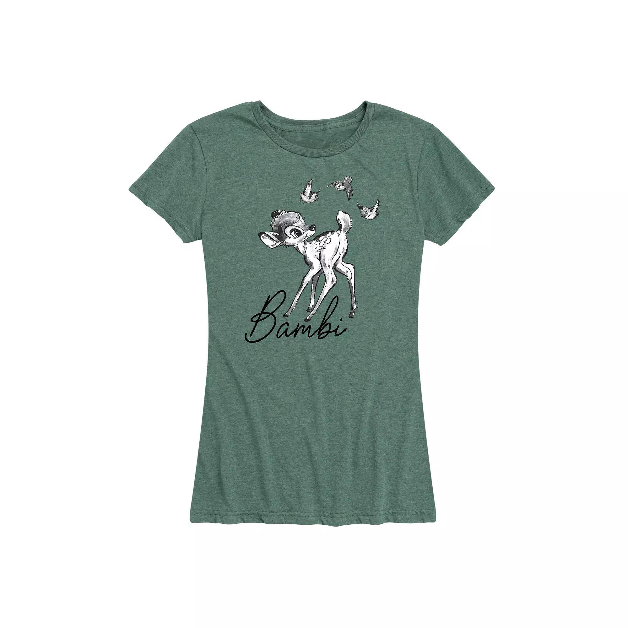 Disneys Bambi Womens Black White Watercolor Graphic Tee Grey Dark Red Product Image