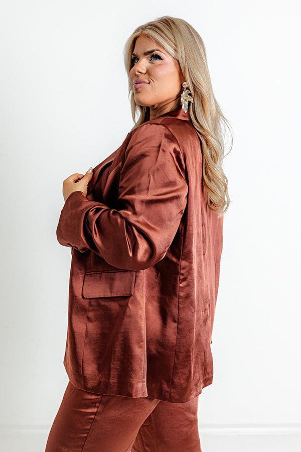 Pouring Merlot Satin Blazer In Dark Rust Curves Product Image