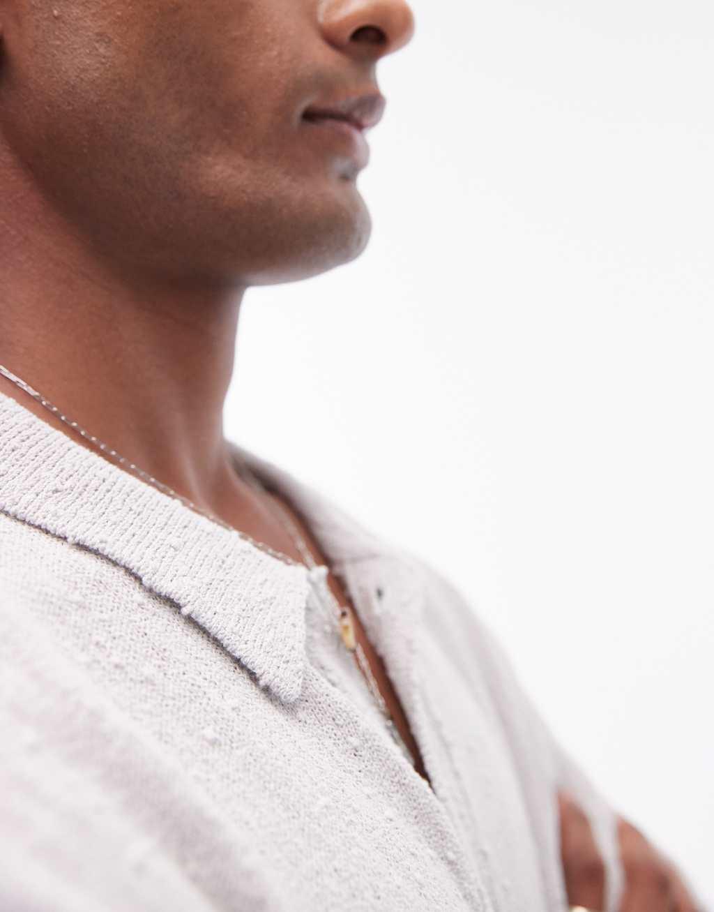 Topman relaxed fit knit textured button up shirt in gray Product Image