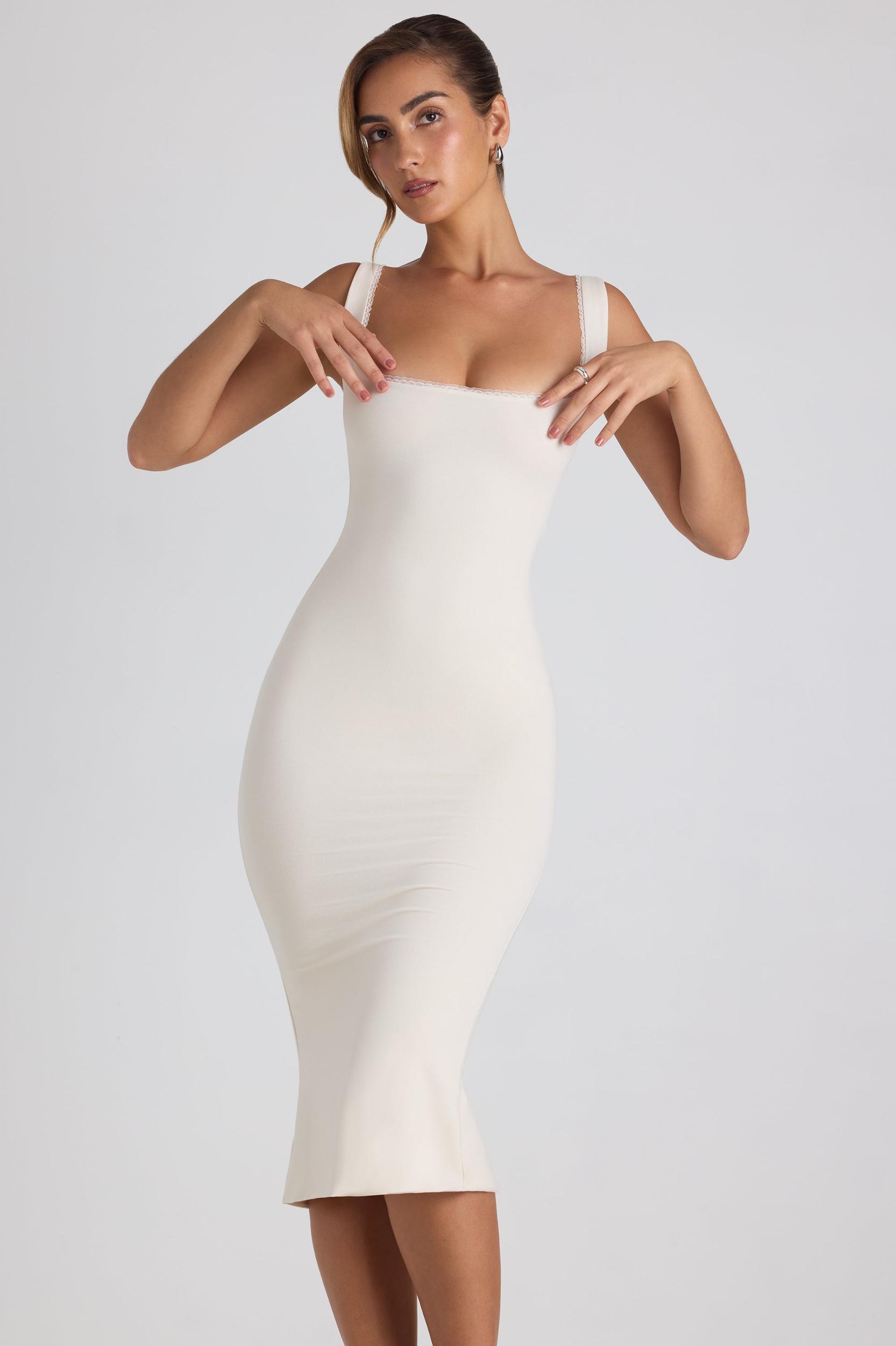 Modal Lace-Trim Midaxi Dress in Ivory Product Image