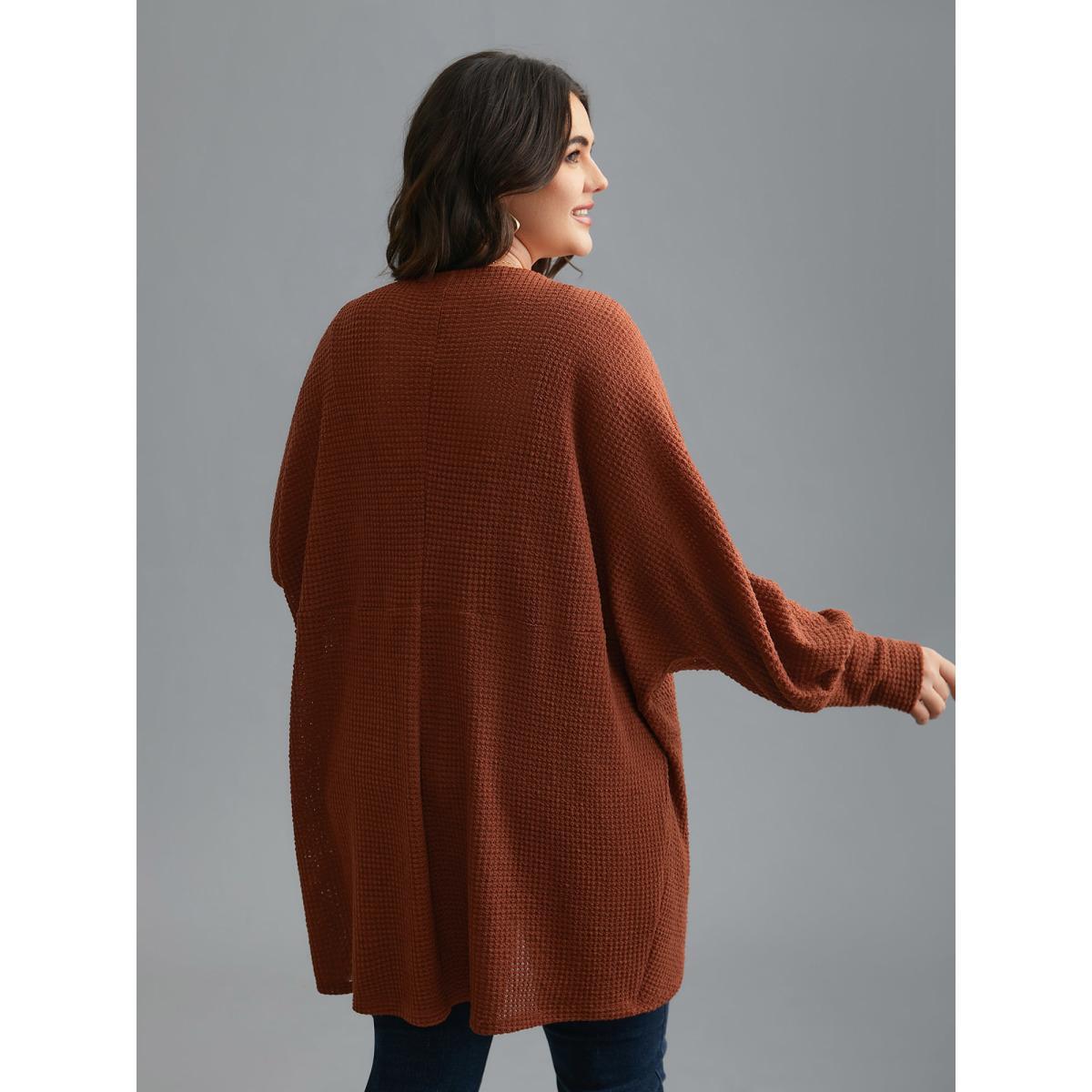 Plus Size Textured Curved Hem Lantern Sleeve Cardigan Women Russet Casual Texture Loose Everyday Kimonos BloomChic 14-16/1X Product Image