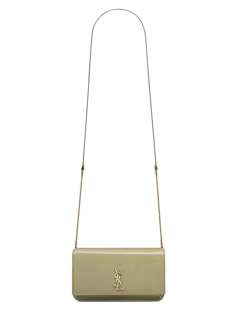 Womens Cassandre Phone Holder with Strap in Shiny Crocodile-Embossed Leather Product Image