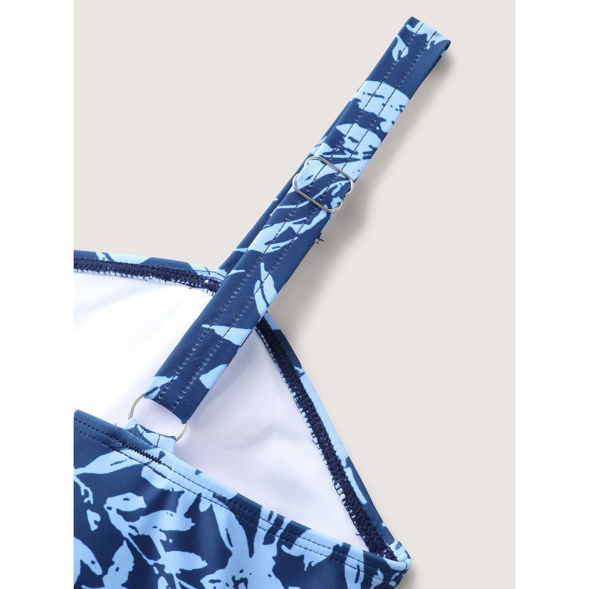 Plus Size Floral Fit and Flare Swim Dress Women's Swimwear Mediumblue Beach Bodycon Heart neckline High stretch Curve Swim Dresses BloomChic 22-24/3X Product Image