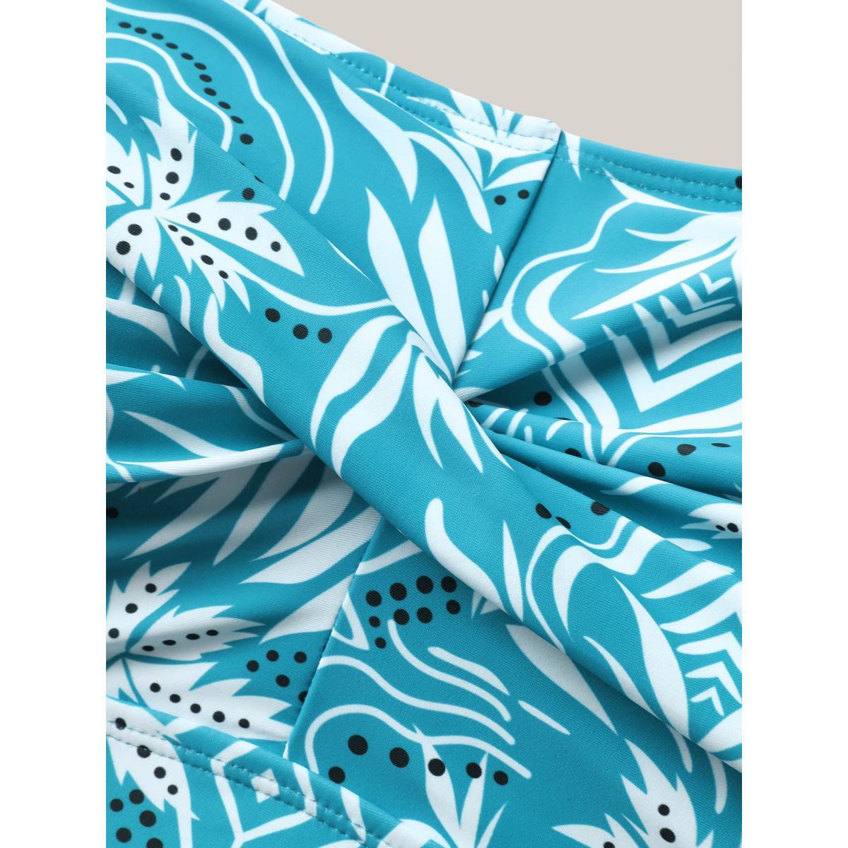 Plus Size Twist Front Floral Print Swim Dress Women's Swimwear Teal Beach Bodycon Heart neckline High stretch Curve Swim Dresses BloomChic 10/M Product Image