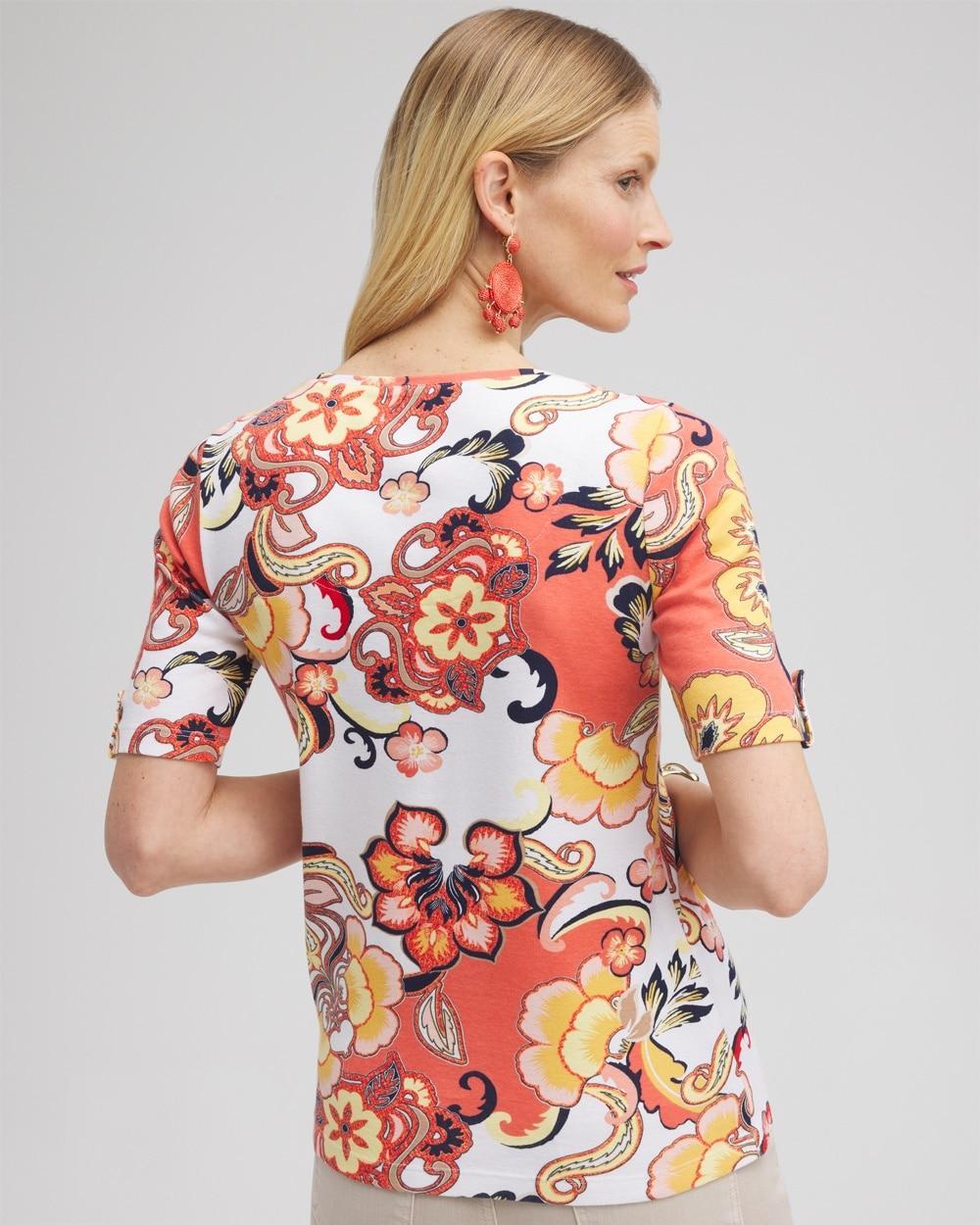 Paisley Elbow Sleeve Cotton Tee Product Image
