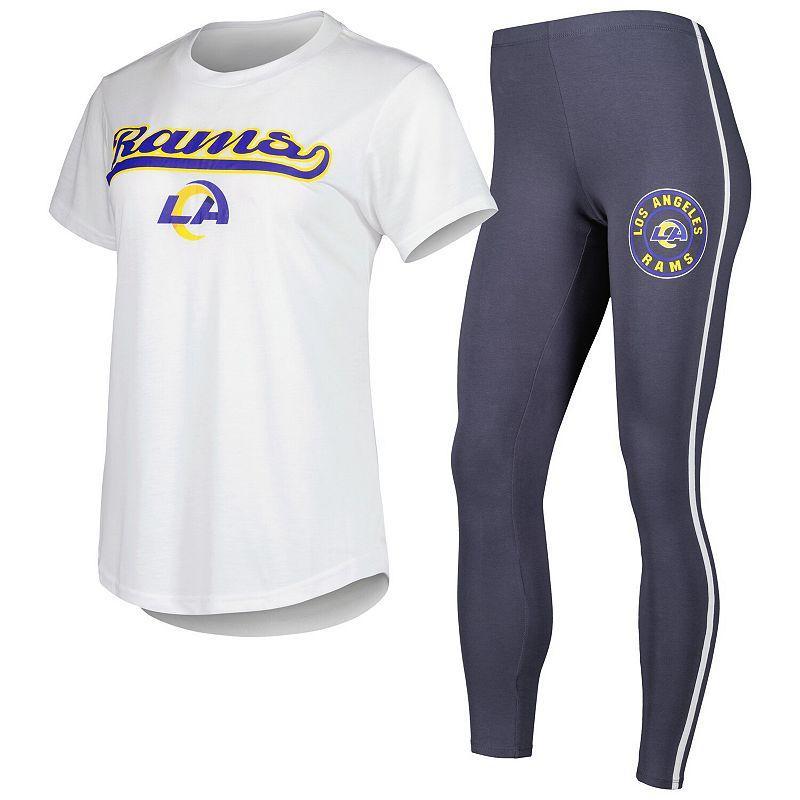 Women's Concepts Sport White/Charcoal Los Angeles Rams Sonata T-Shirt & Leggings Sleep Set, Size: Small Product Image
