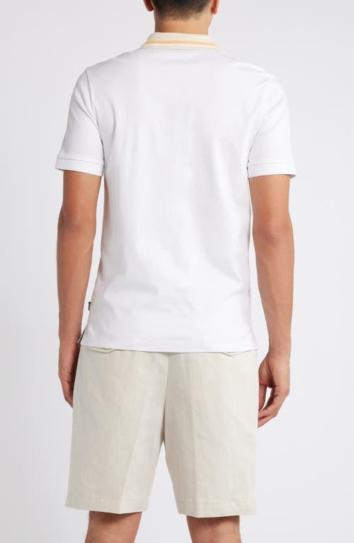 HUGO BOSS Mercerised-cotton Slim-fit Polo Shirt With Contrast Stripes In White Product Image