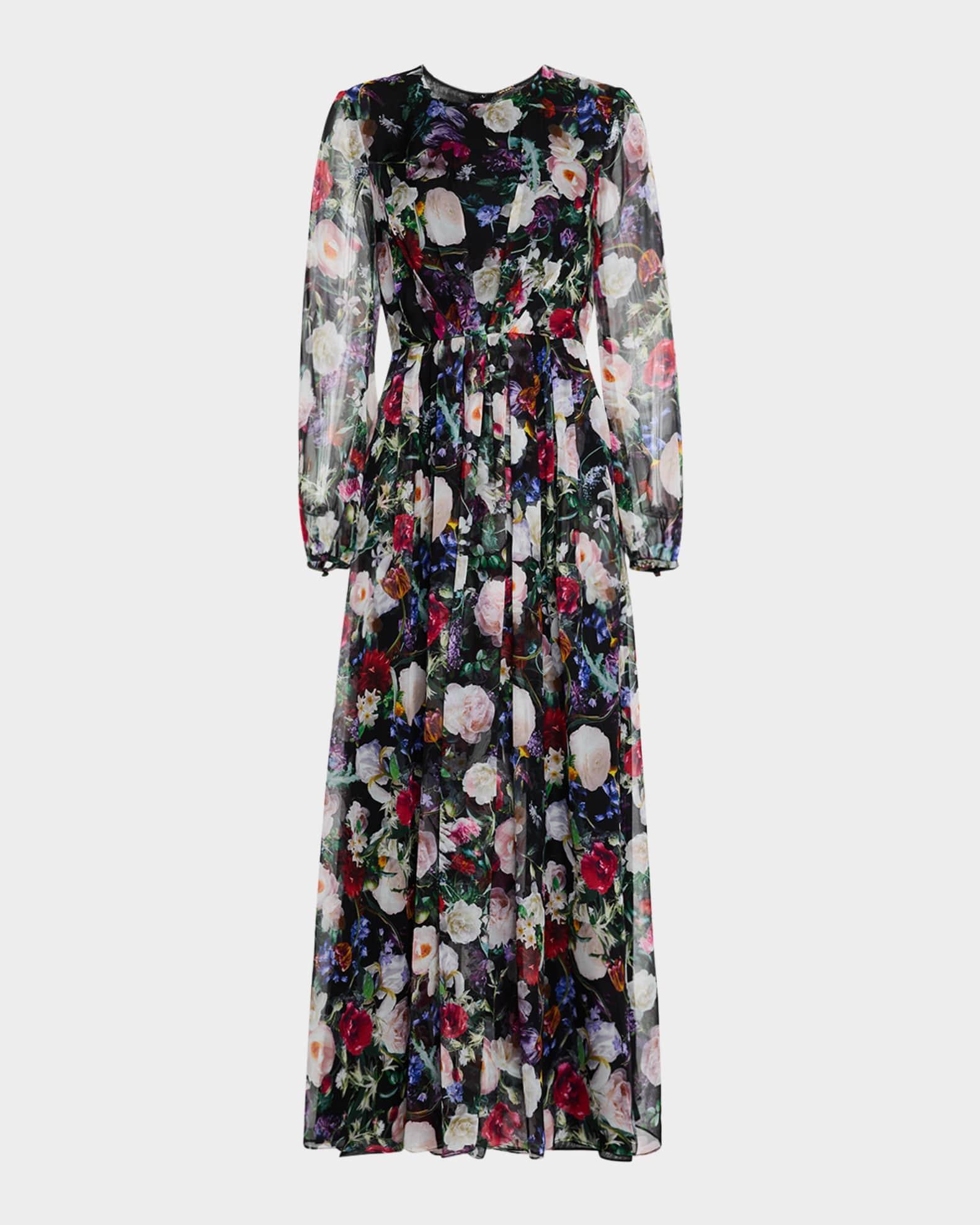 Paravicini Floral Long-Sleeve Silk Chiffon Maxi Dress Product Image
