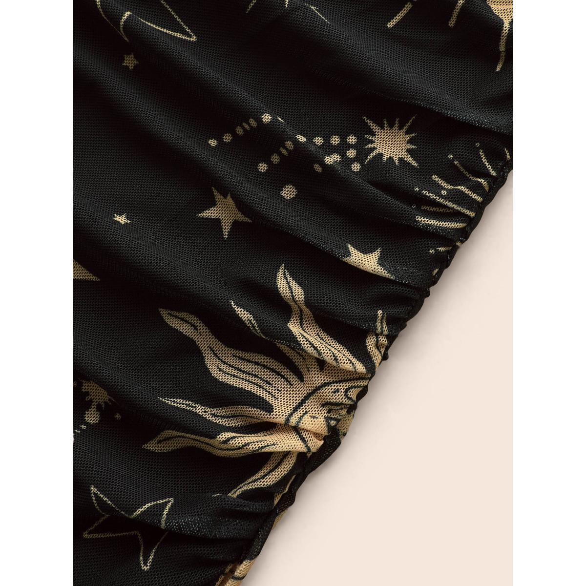 Plus Size Cami Starry Mesh Chiffon Midi Dress Black Women Cocktail Texture Party Curvy Bloomchic 12/L Product Image
