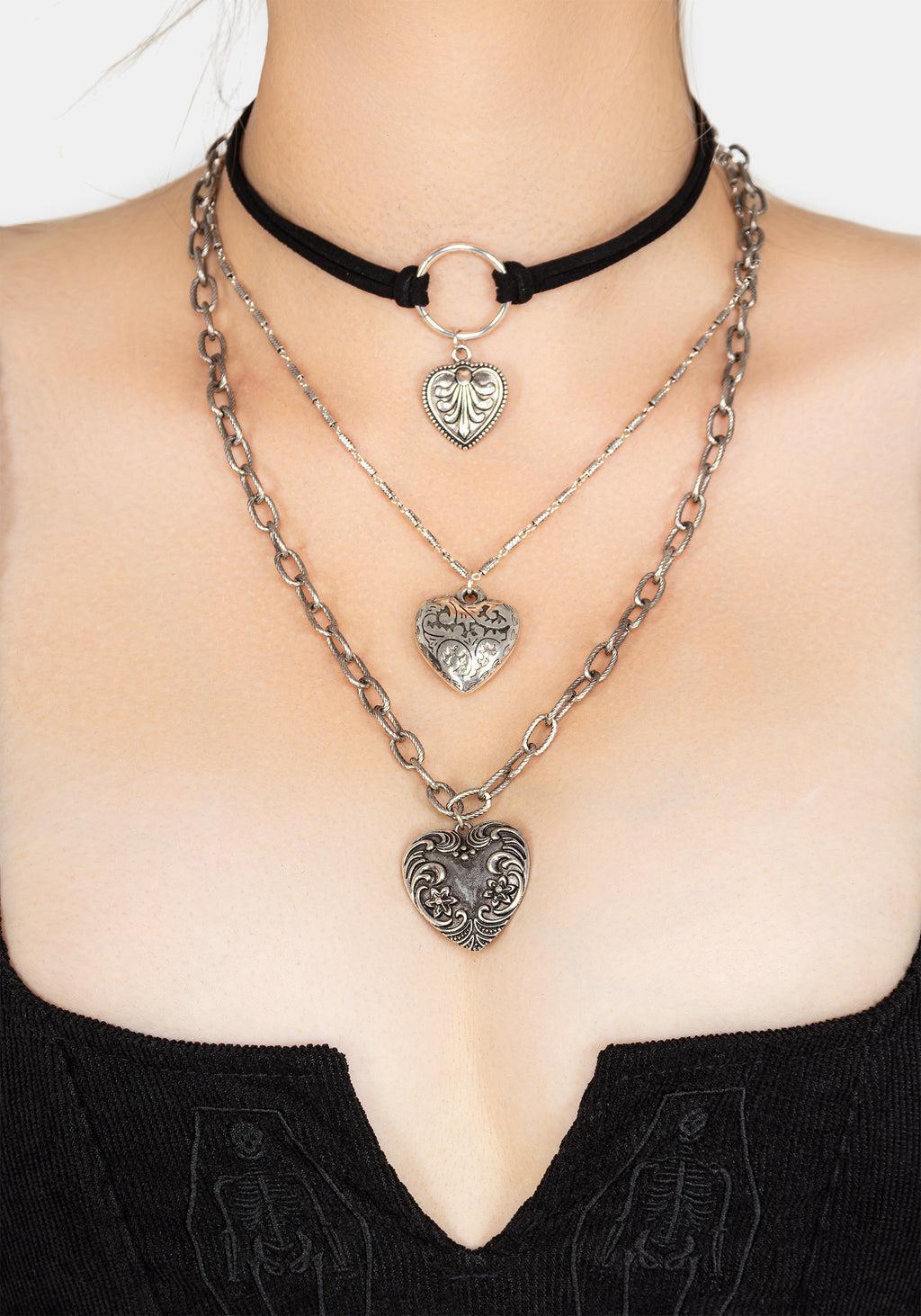 Deceiver Heart Layered Choker Necklace Product Image