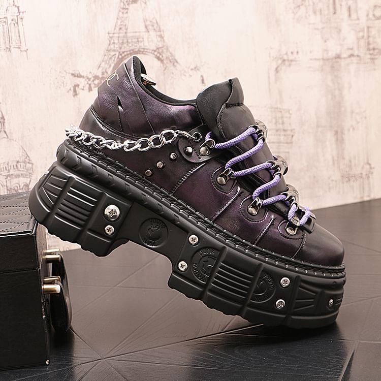 Studded Chain Detail Platform Sneakers Product Image