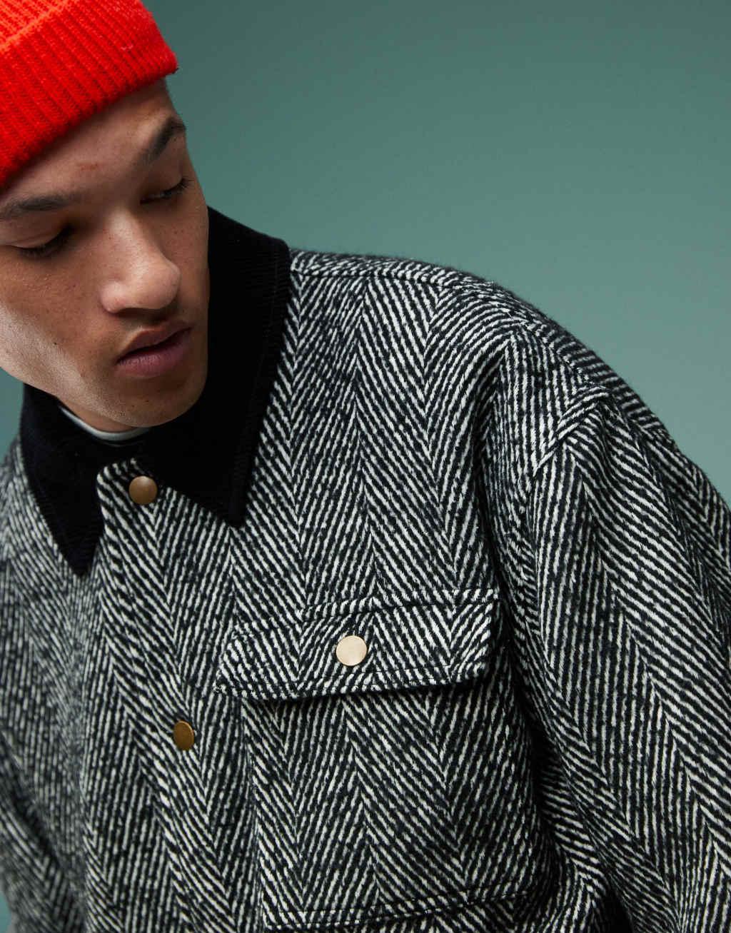ASOS DESIGN oversized wool look worker jacket in gray Product Image