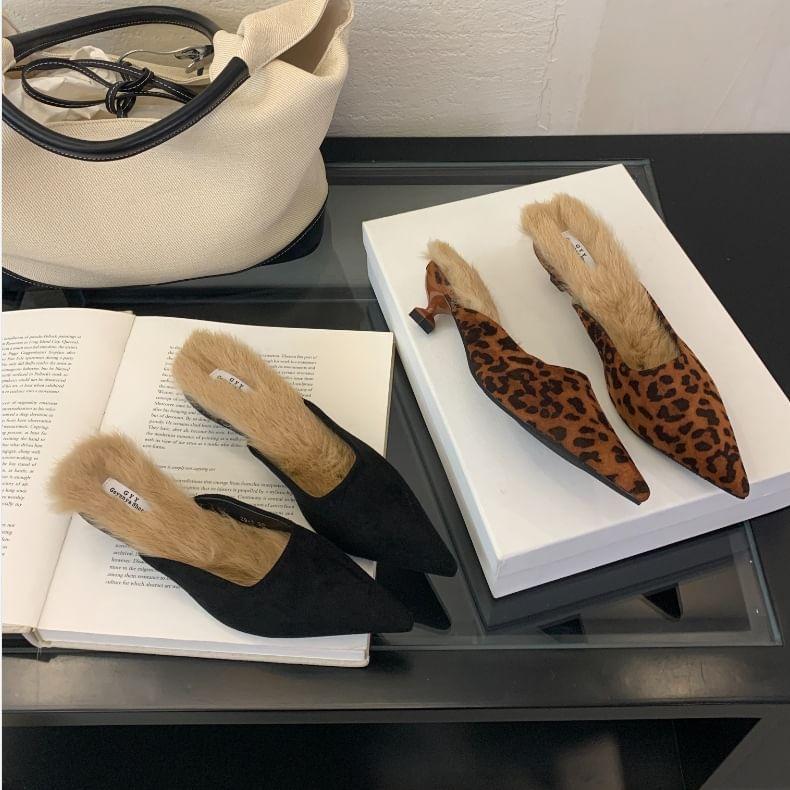 Kitten Heel Pointed Toe Fleece-Lined Mules Product Image