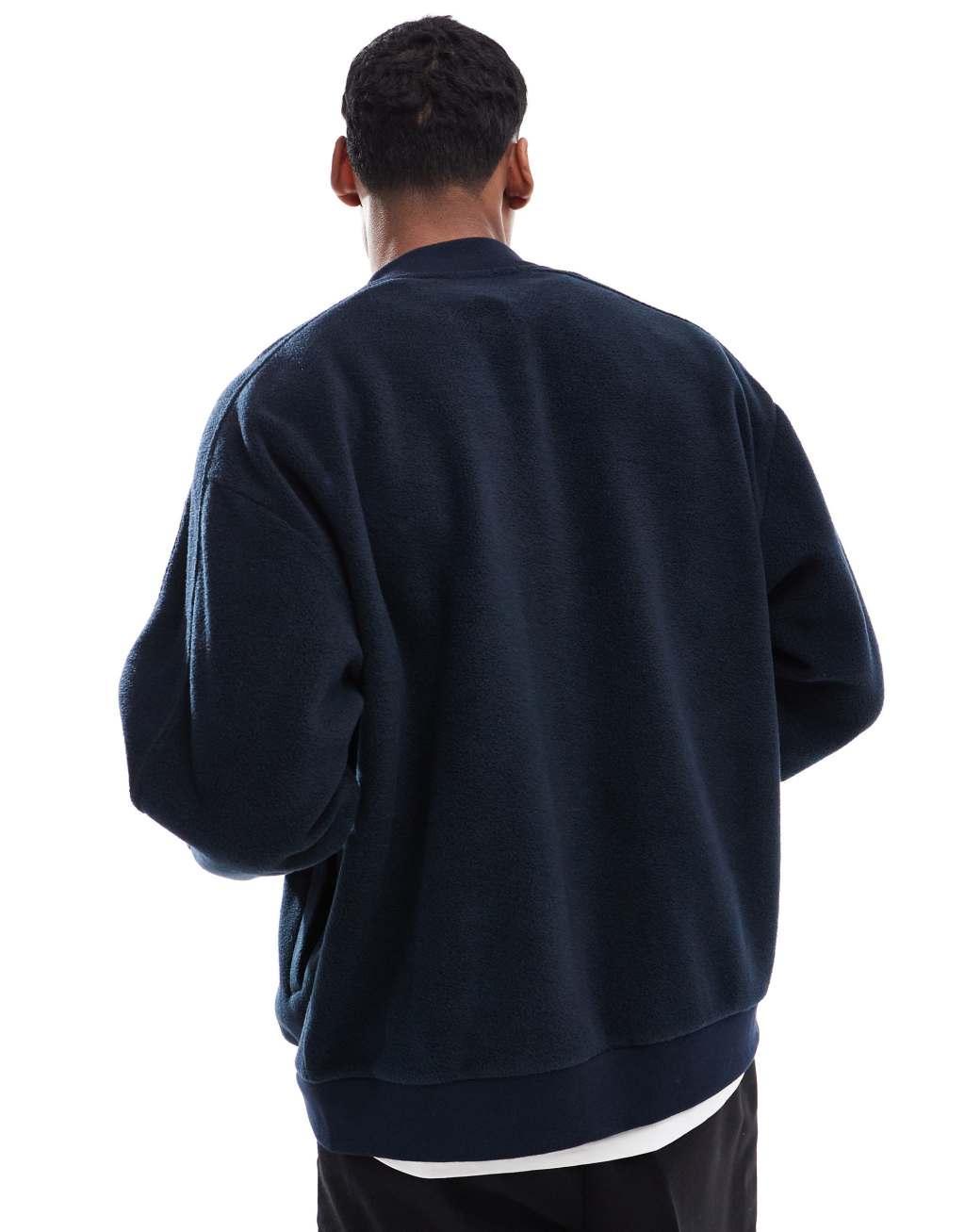 ASOS DESIGN zip through fleece shacket in navy Product Image