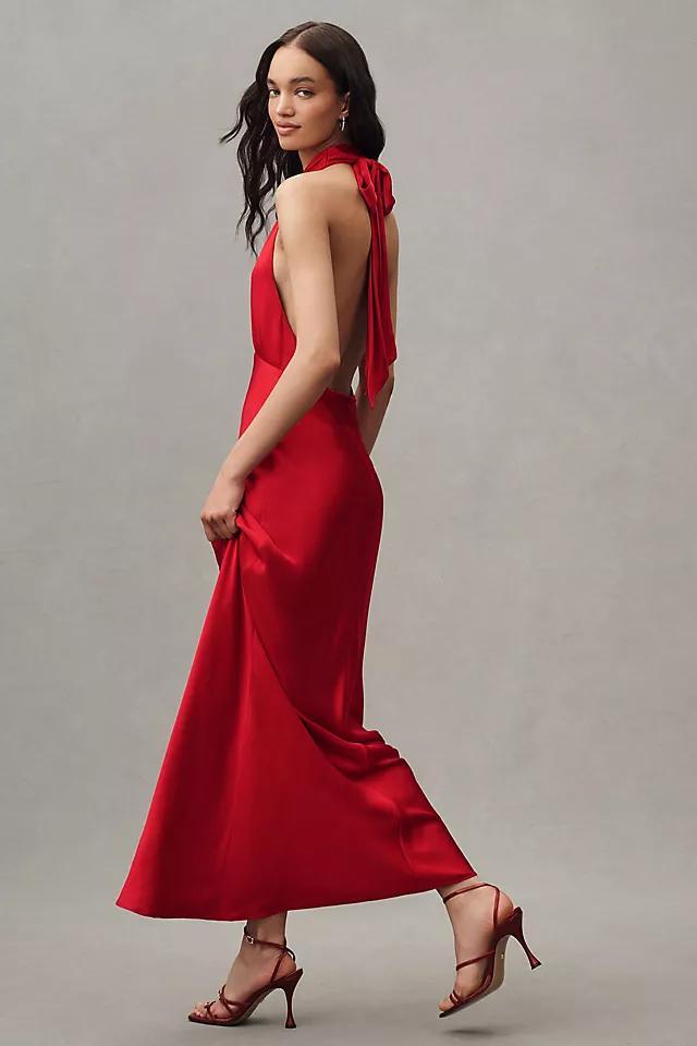 Shona Joy Tatum Halter Cutout Ruched Satin Maxi Dress Product Image