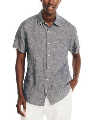 Men's Nautica Linen Short-Sleeve Shirt, Size: Large, Blue Product Image