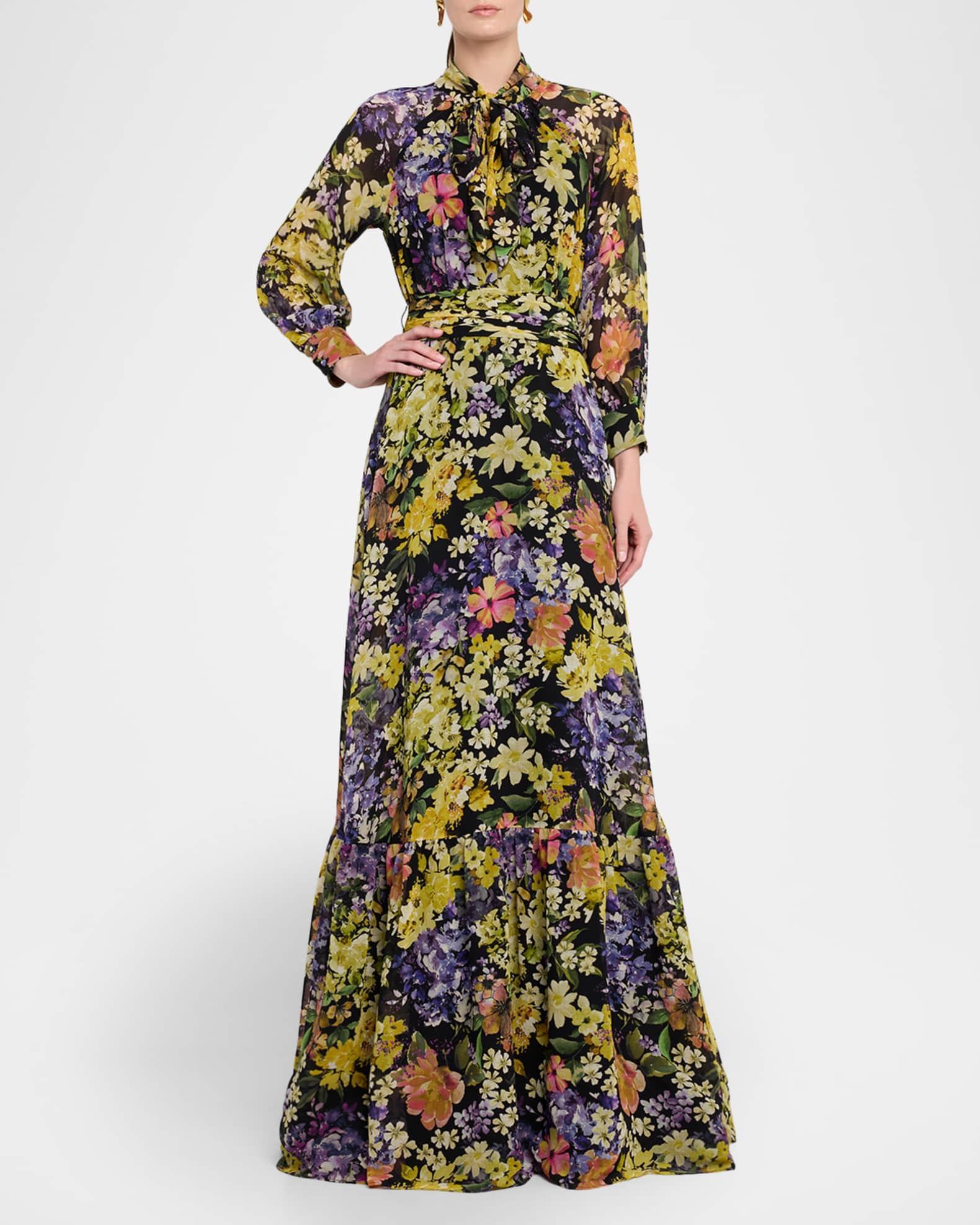 Floral-Print Flounce Chiffon Gown Product Image