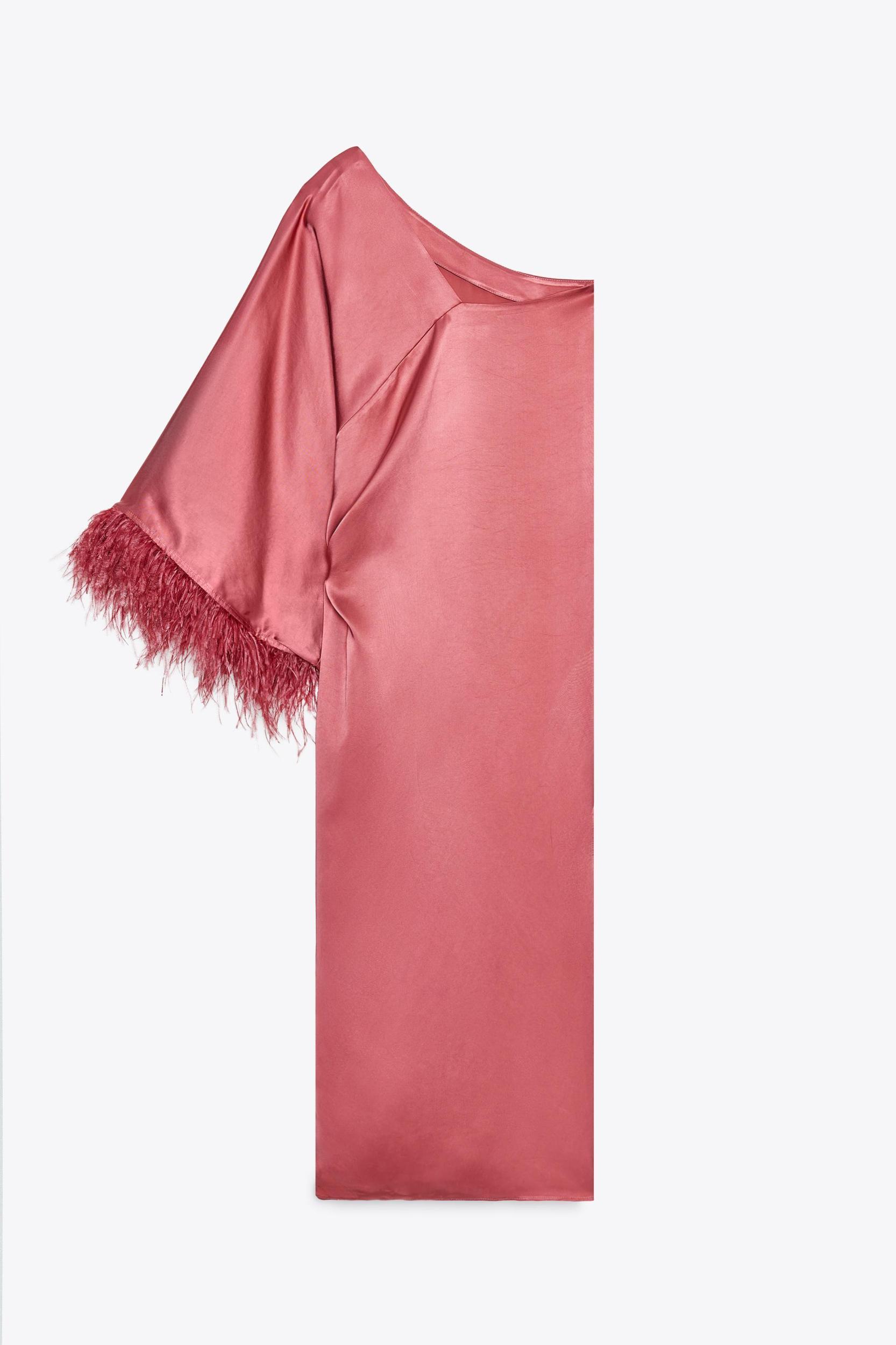 FEATHERED SATIN LONG DRESS Product Image