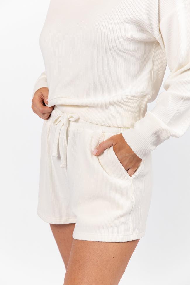 Everything I Want Ivory Ribbed Hoodie and Shorts Set FINAL SALE Product Image