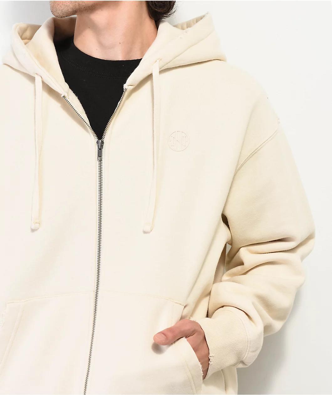 Ninth Hall Fundamentals Distressed Cream Boxy Zip Hoodie Product Image