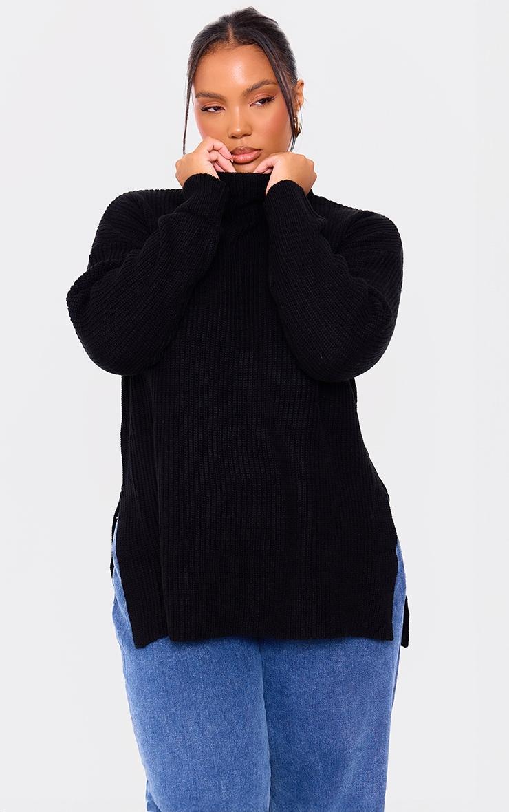Plus Black High Neck Oversized Sweater Product Image