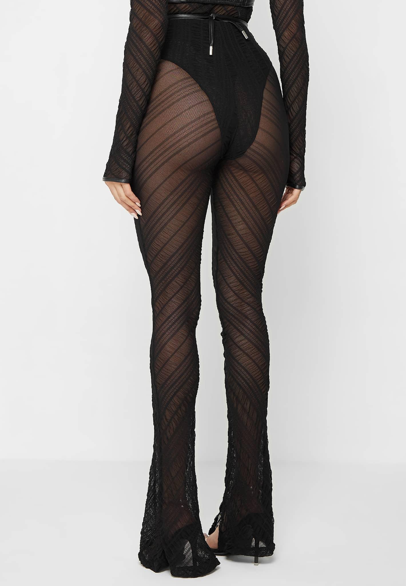 Sheer Trousers with Vegan Leather Ties - Black / Black / WMN3164-01 Product Image