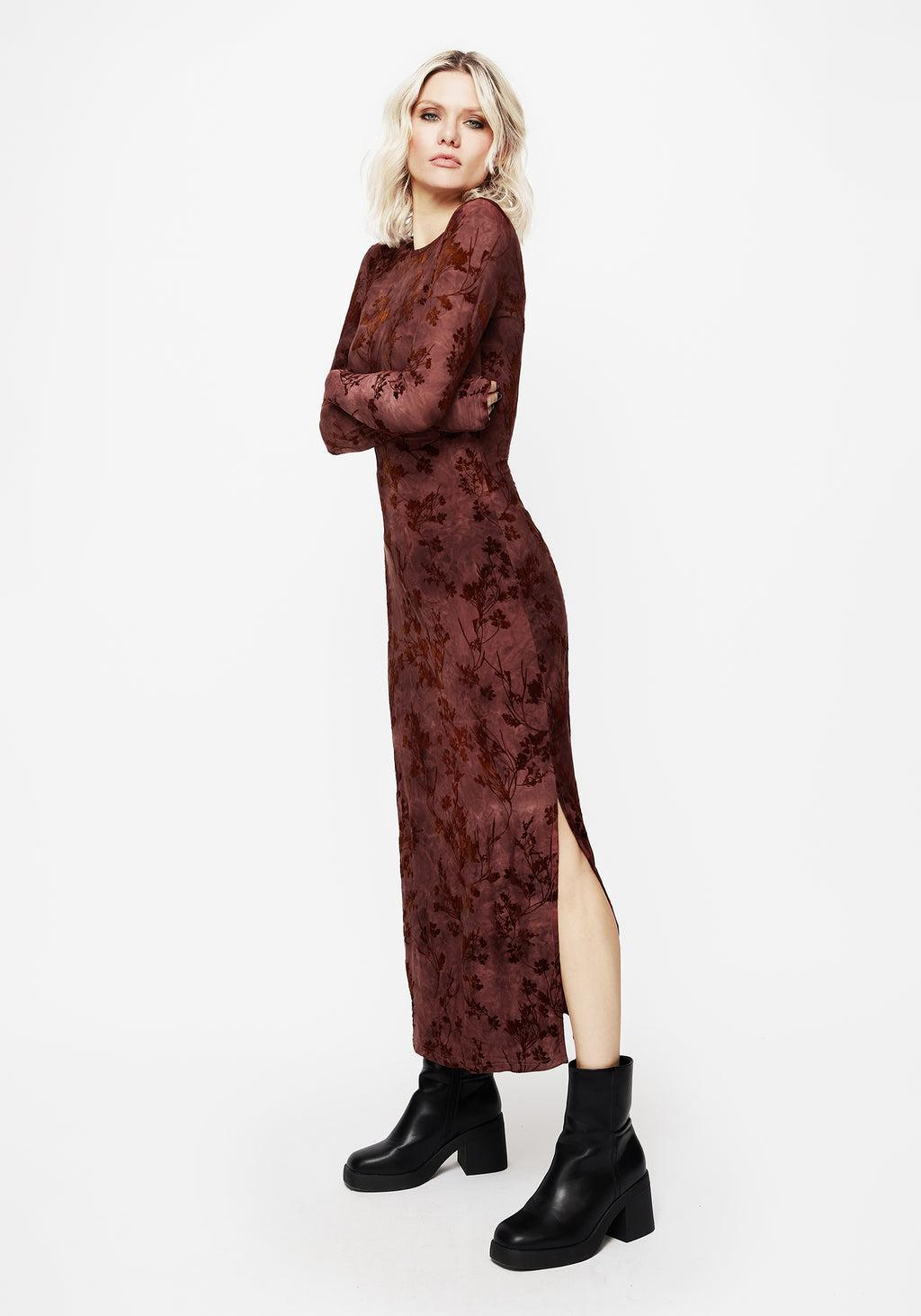 Wytchelm Flocked Velour Midaxi Dress - Red Product Image