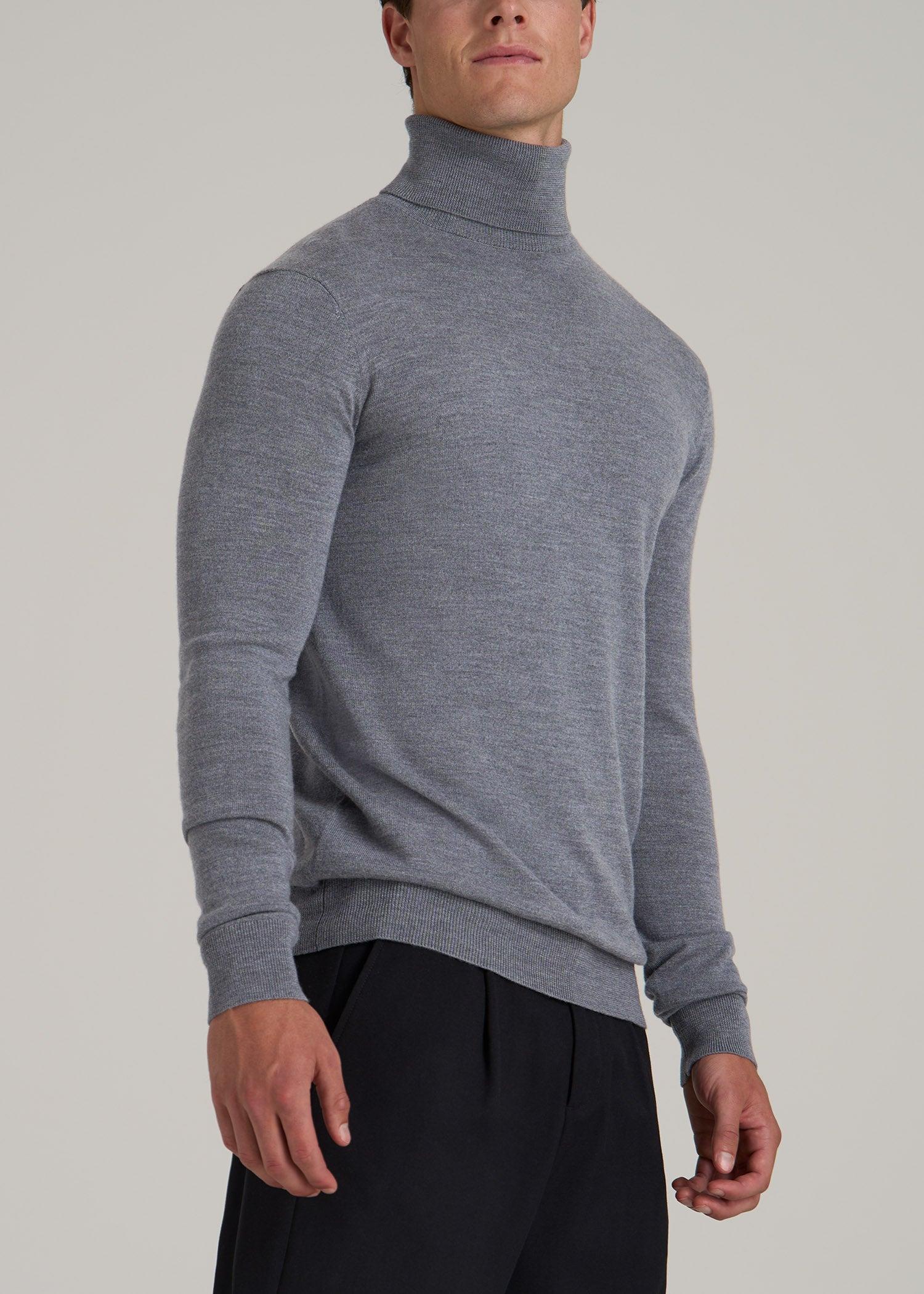Merino Wool Turtleneck Sweater for Tall Men in Grey Mix Product Image
