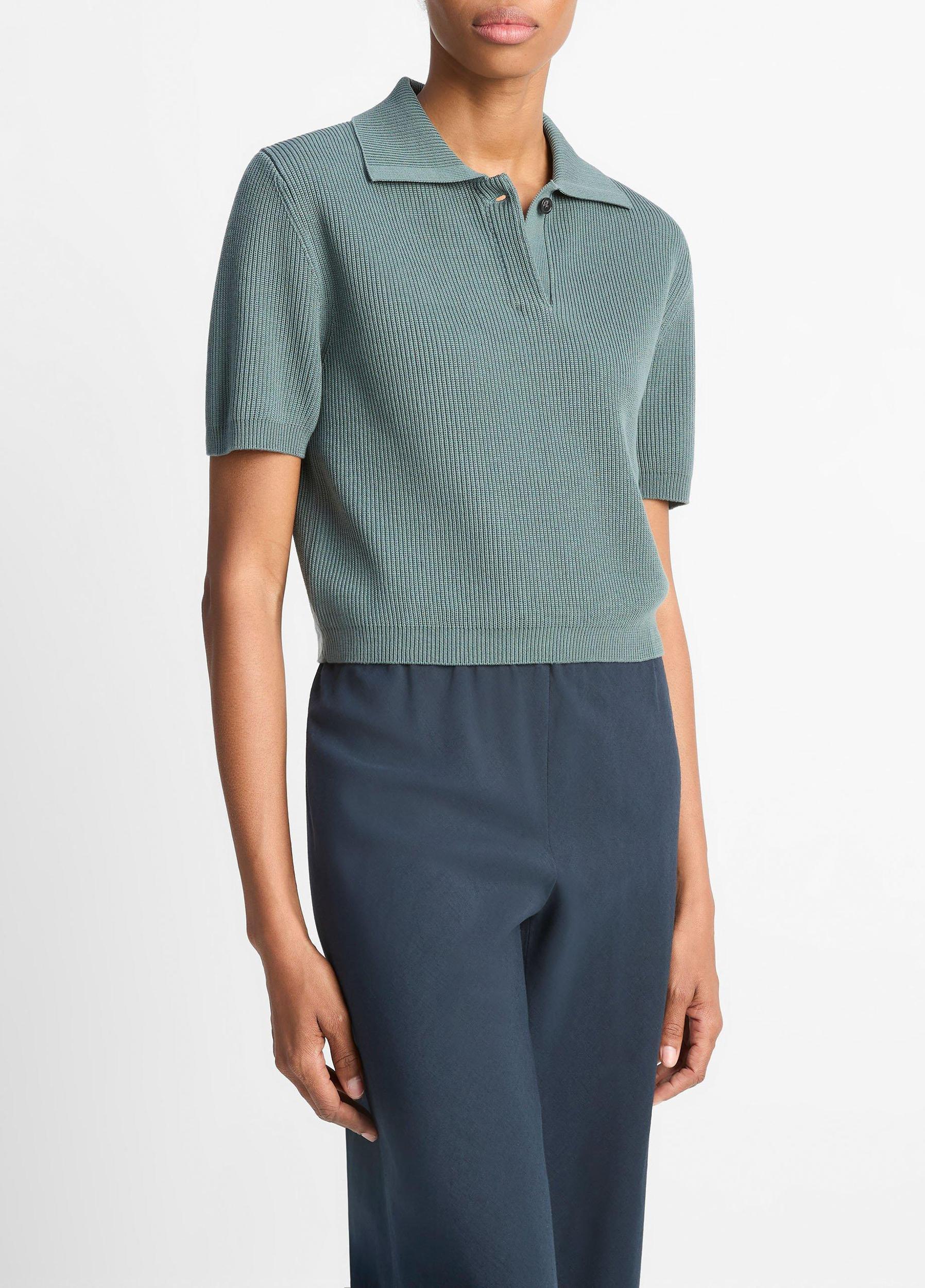Ribbed Silk-Cotton Polo Sweater Product Image