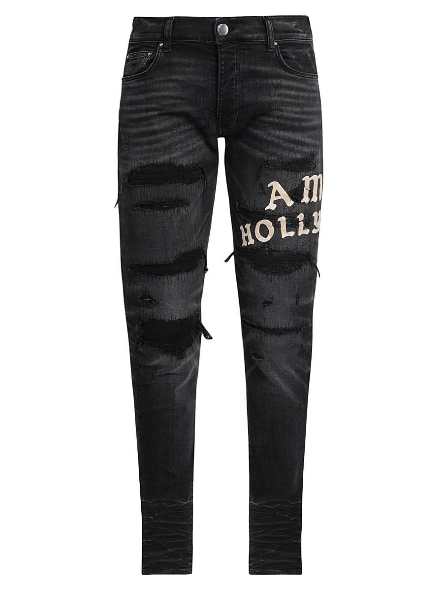 Mens Hollywood Appliqu Thrasher Repaired Skinny Jeans Product Image