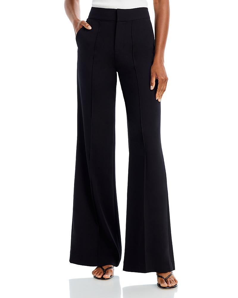Alice and Olivia Dylan High Waist Wide Leg Pants in White Crystal Trim Crepe Product Image