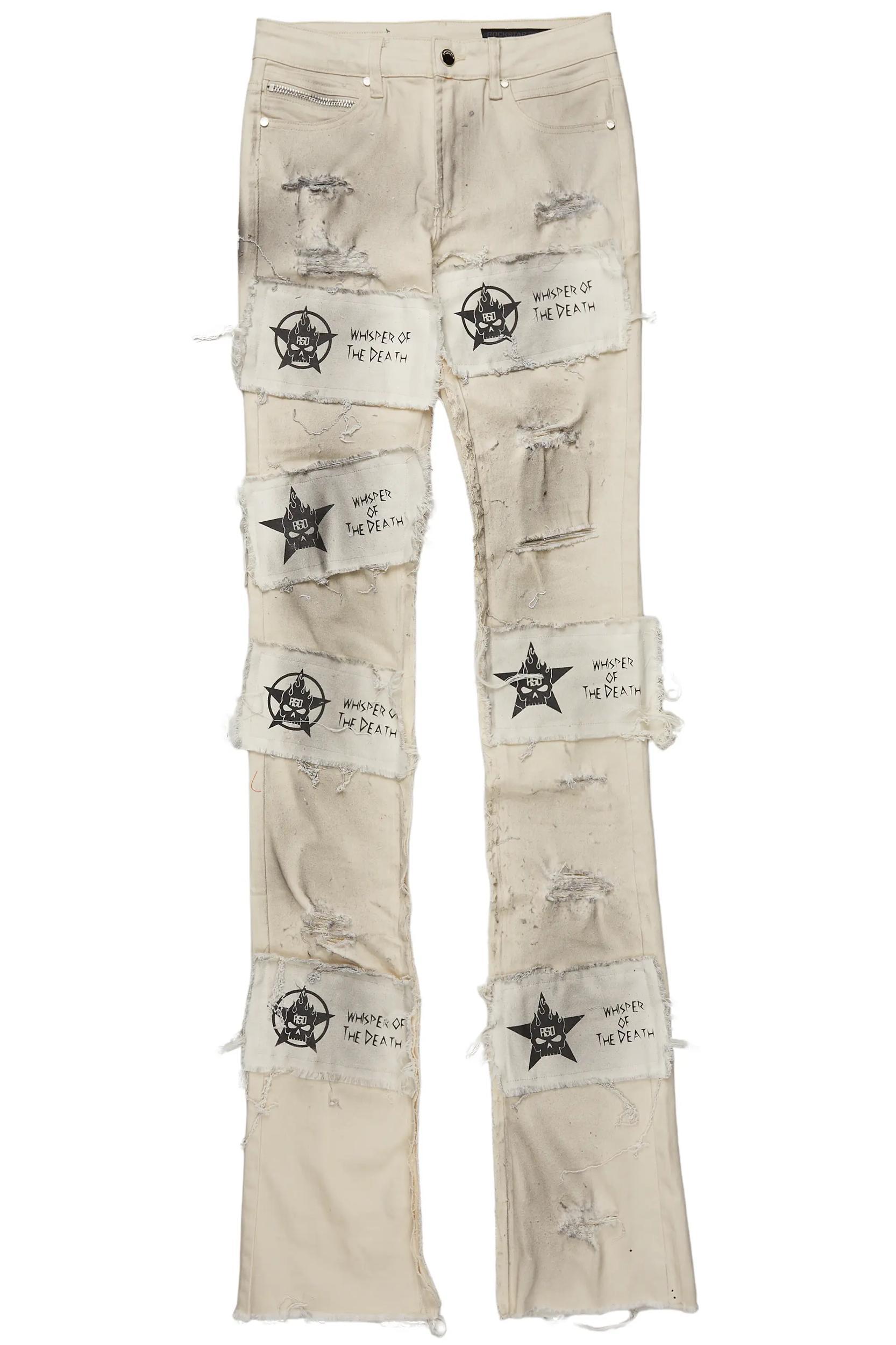 Dancho Beige Patchwork Super Stacked Flare Jean Male Product Image