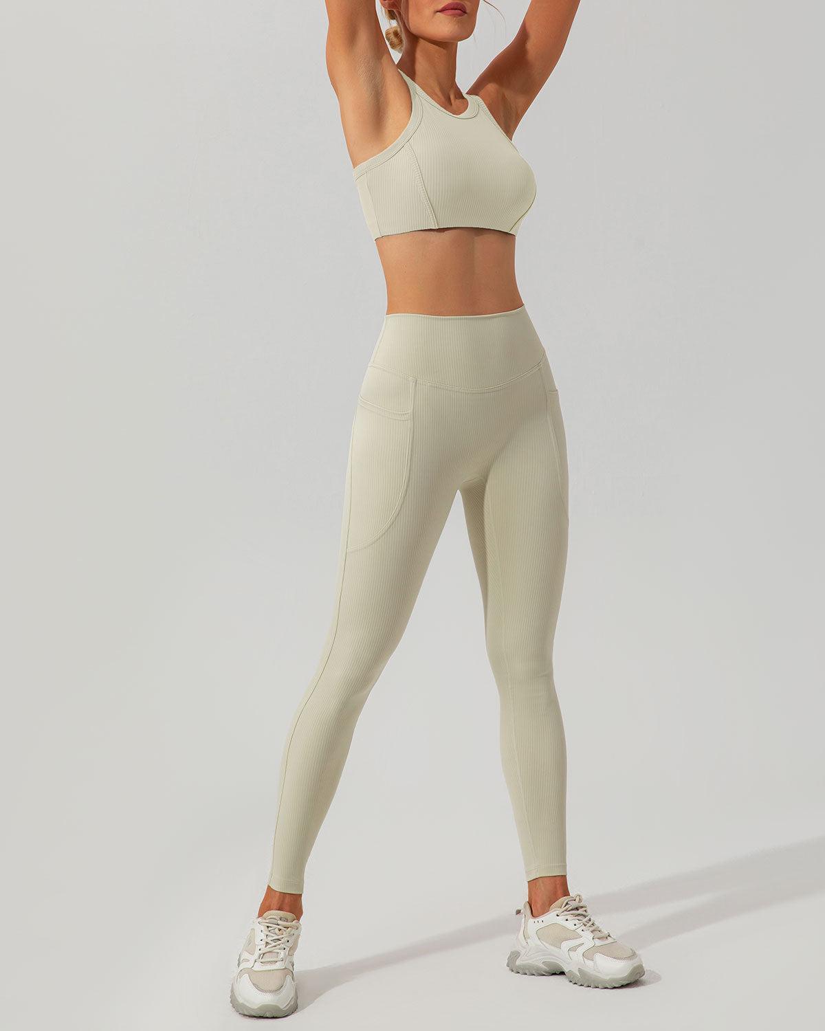 Beige Quick-drying High Waisted Yoga Leggings Product Image