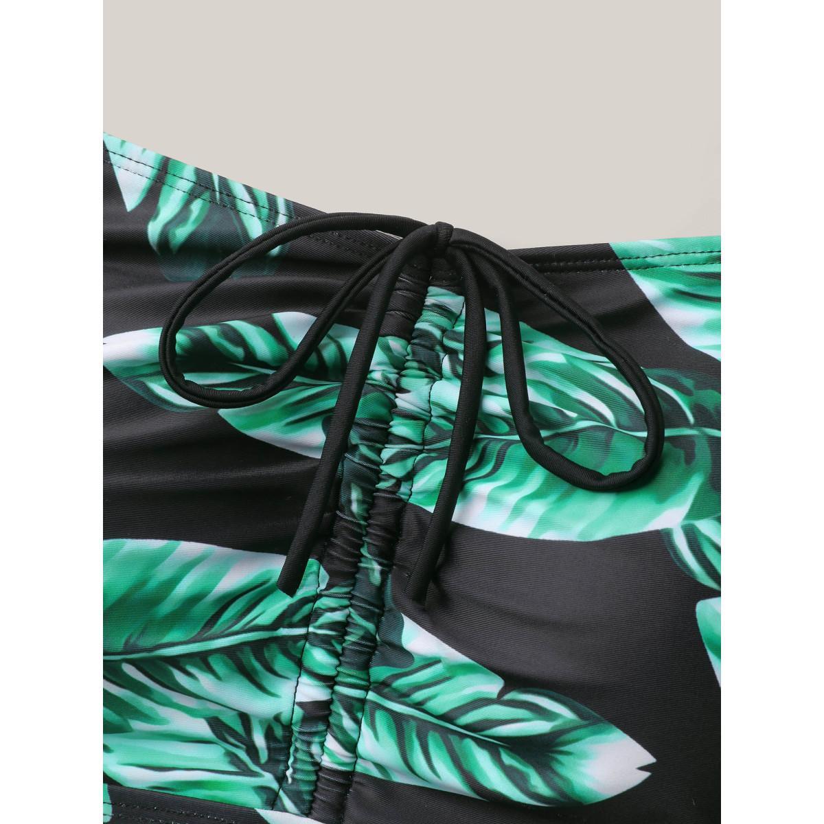 Plus Size Tropical Pattern Tied One-Piece Swimsuit Women's Swimwear Black Beach Gathered Curve Bathing Suits High stretch One Pieces BloomChic 28/5X Product Image