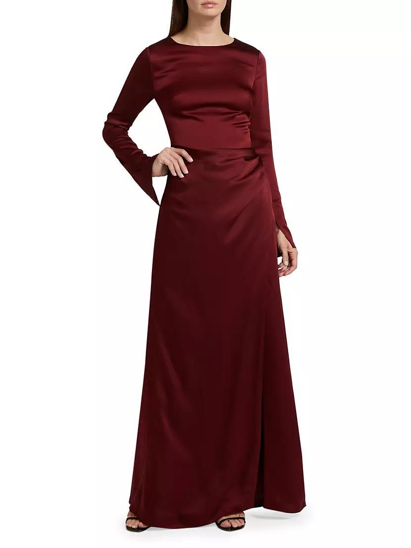 Womens Qiana Satin Long-Sleeve Draped Gown Product Image