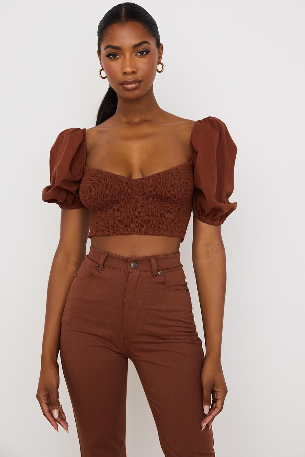 Lavanna Cocoa Puff Sleeve Cropped Top Product Image