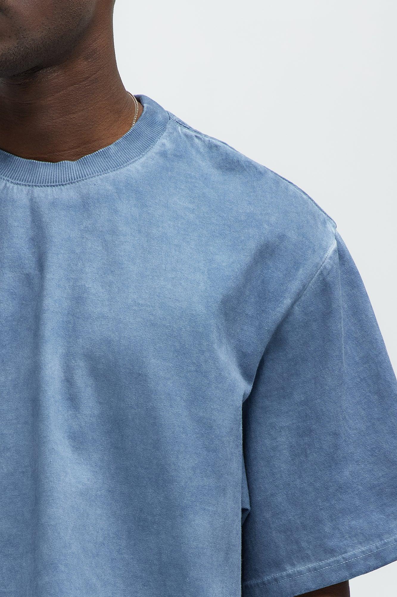 Tinted Wash Boxy Cropped Heavyweight Short Sleeve Tee - Blue Product Image