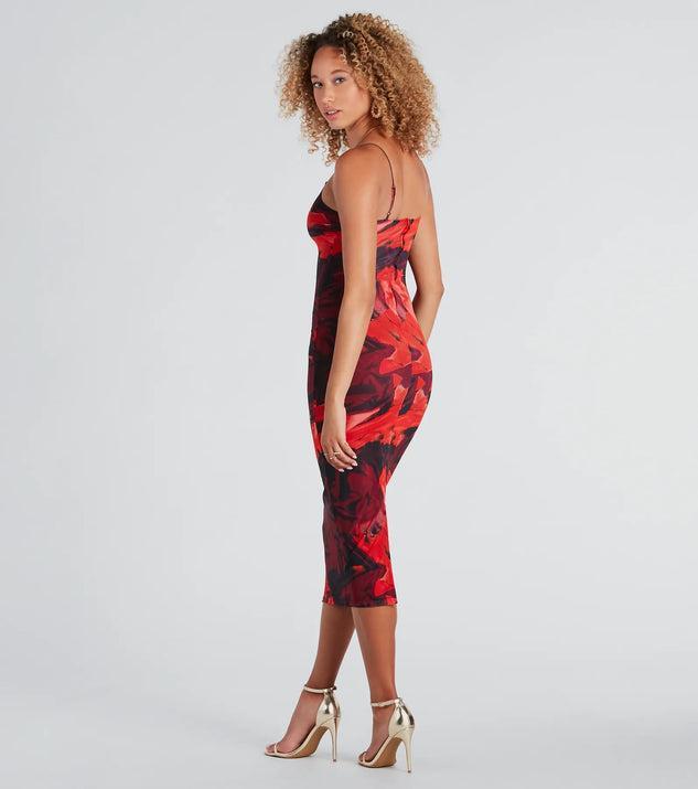 Stunning One V-Neck Abstract Midi Dress Product Image