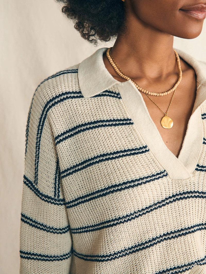 Miramar Linen Polo - Natural Mystic Stripe Product Image