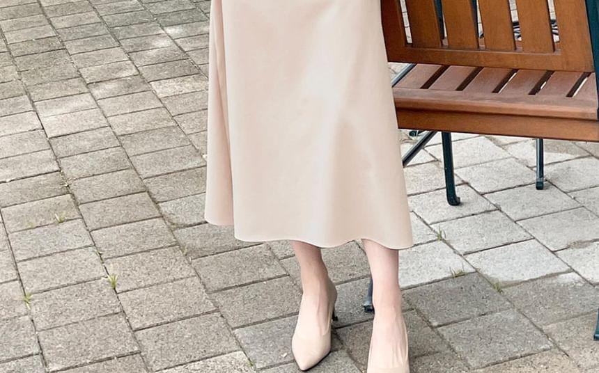 Long-Sleeve Plain Maxi A-Line Shirt Dress Product Image
