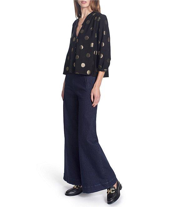 COREY LYNN CALTER Jessina Jacquard Metallic Dot V-Neck Shirt Product Image
