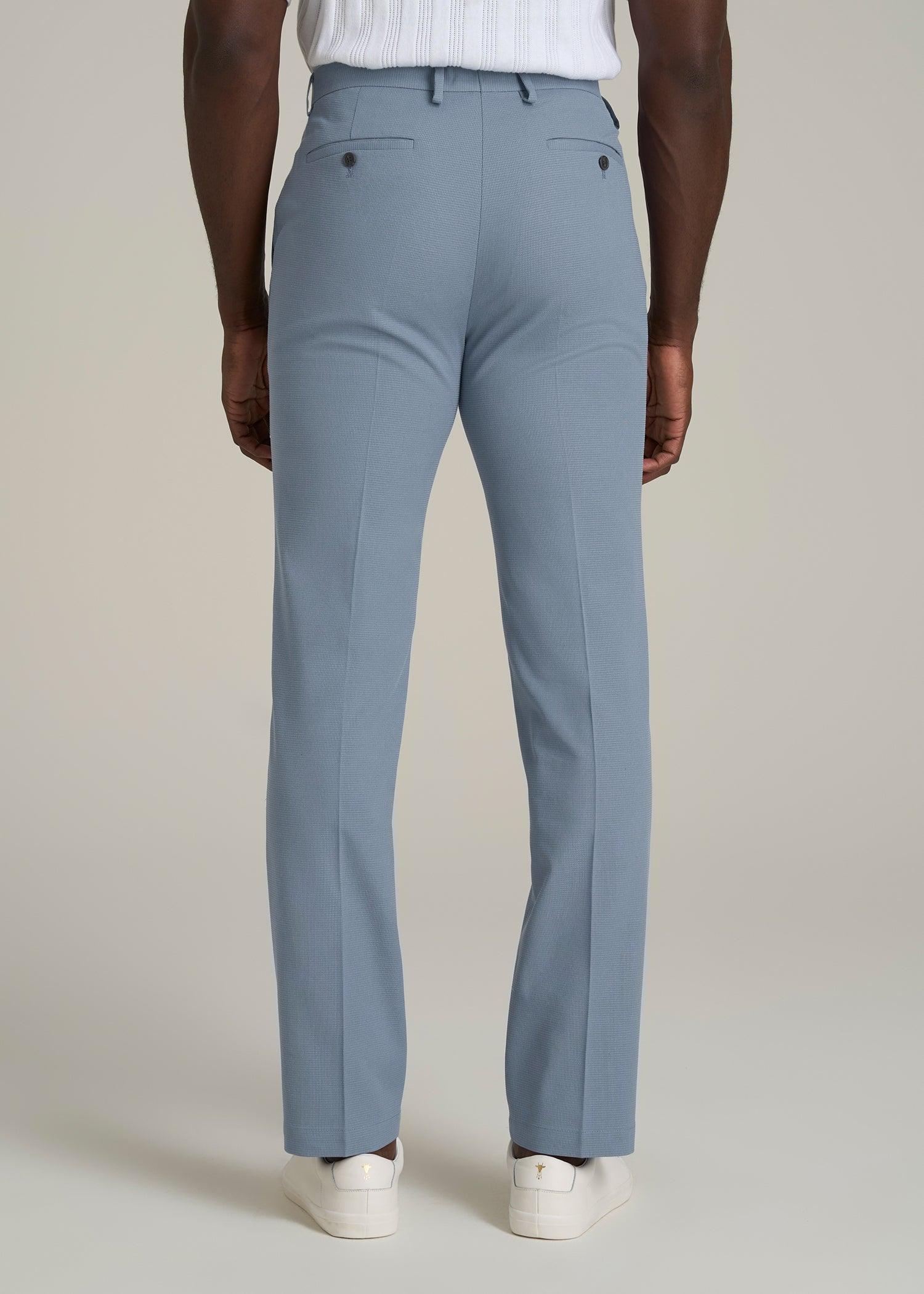 Textured Garment Washed Stretch Cotton Suit Pants for Tall Men in Chambray Product Image