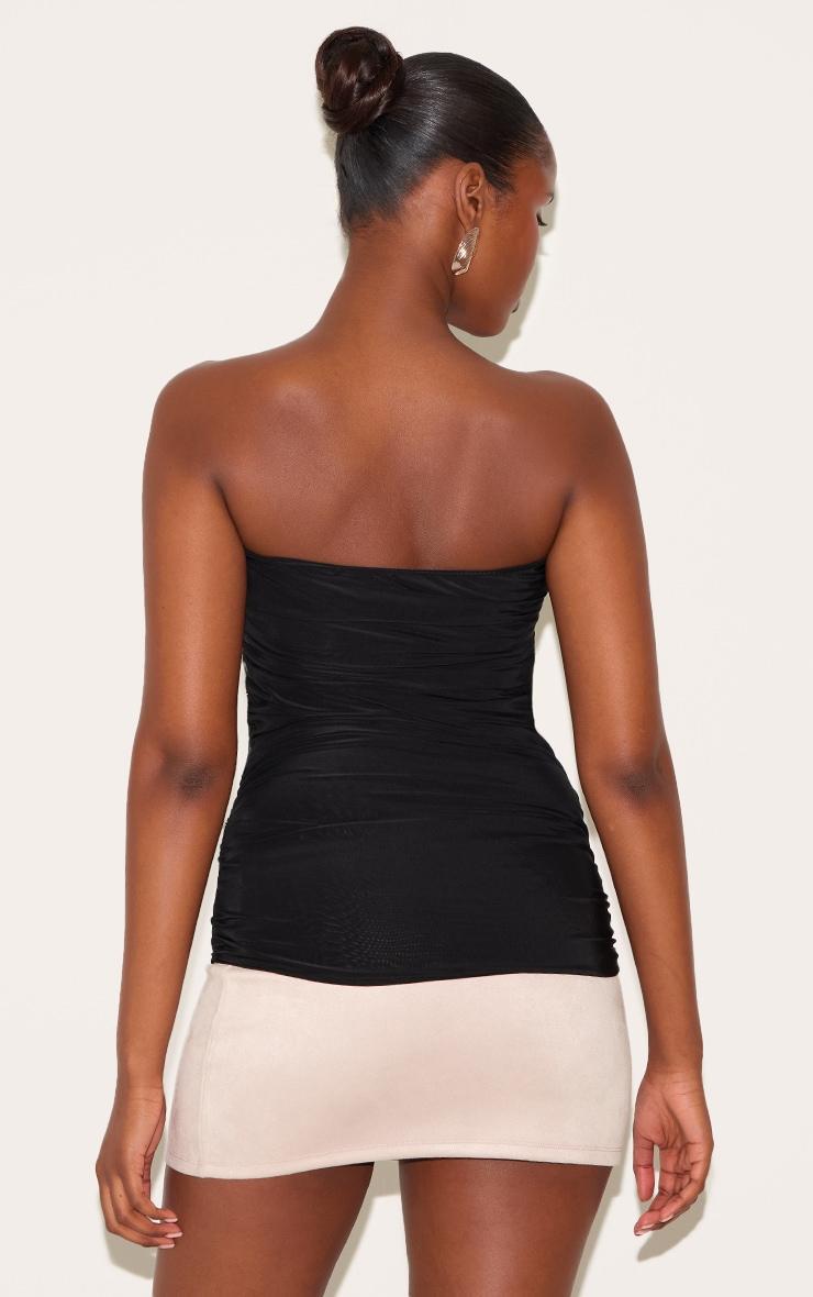 Black Double Layer Slinky Ruched Bandeau Longline Top Product Image
