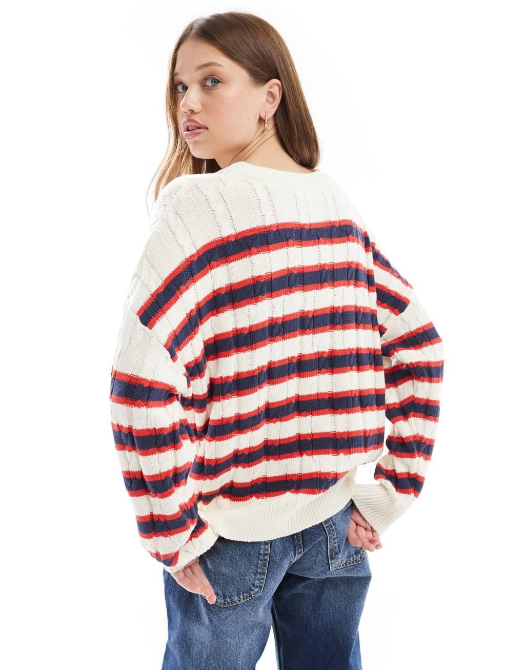 Cotton On crew neck pullover sweater in red stripe Product Image
