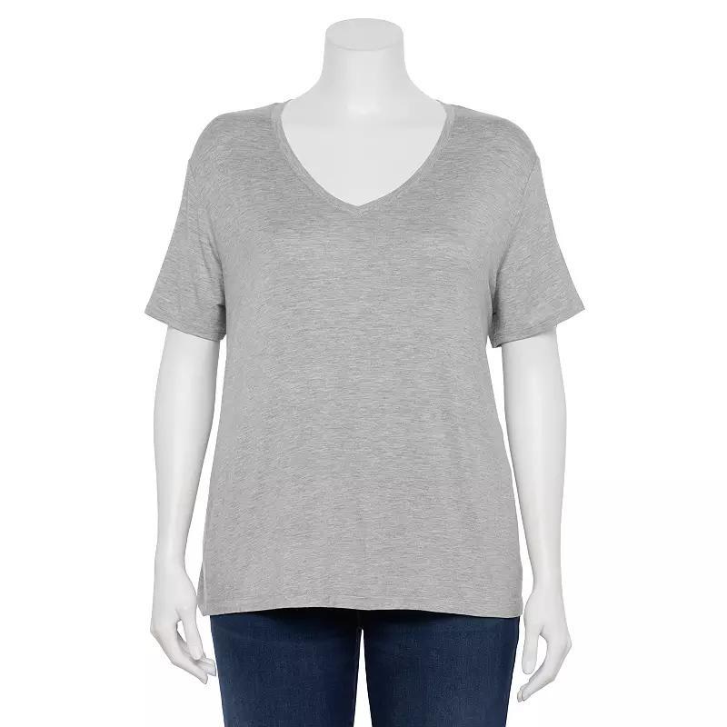 Plus Size Nine West Essential Soft Spun Short Sleeve V-Neck Tee, Women's, Size: 1XL, Gray Fox Grey Product Image